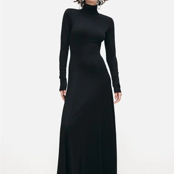 lace applique maxi dress Black Satin Long Dress With Beaded Lace Appliqué